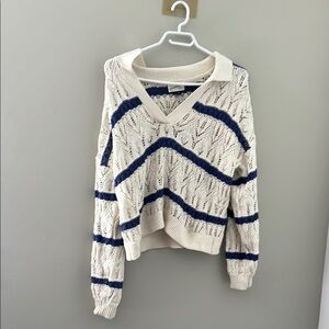 Universal Thread Open Knit Collared Sweater Blue Ivory Medium